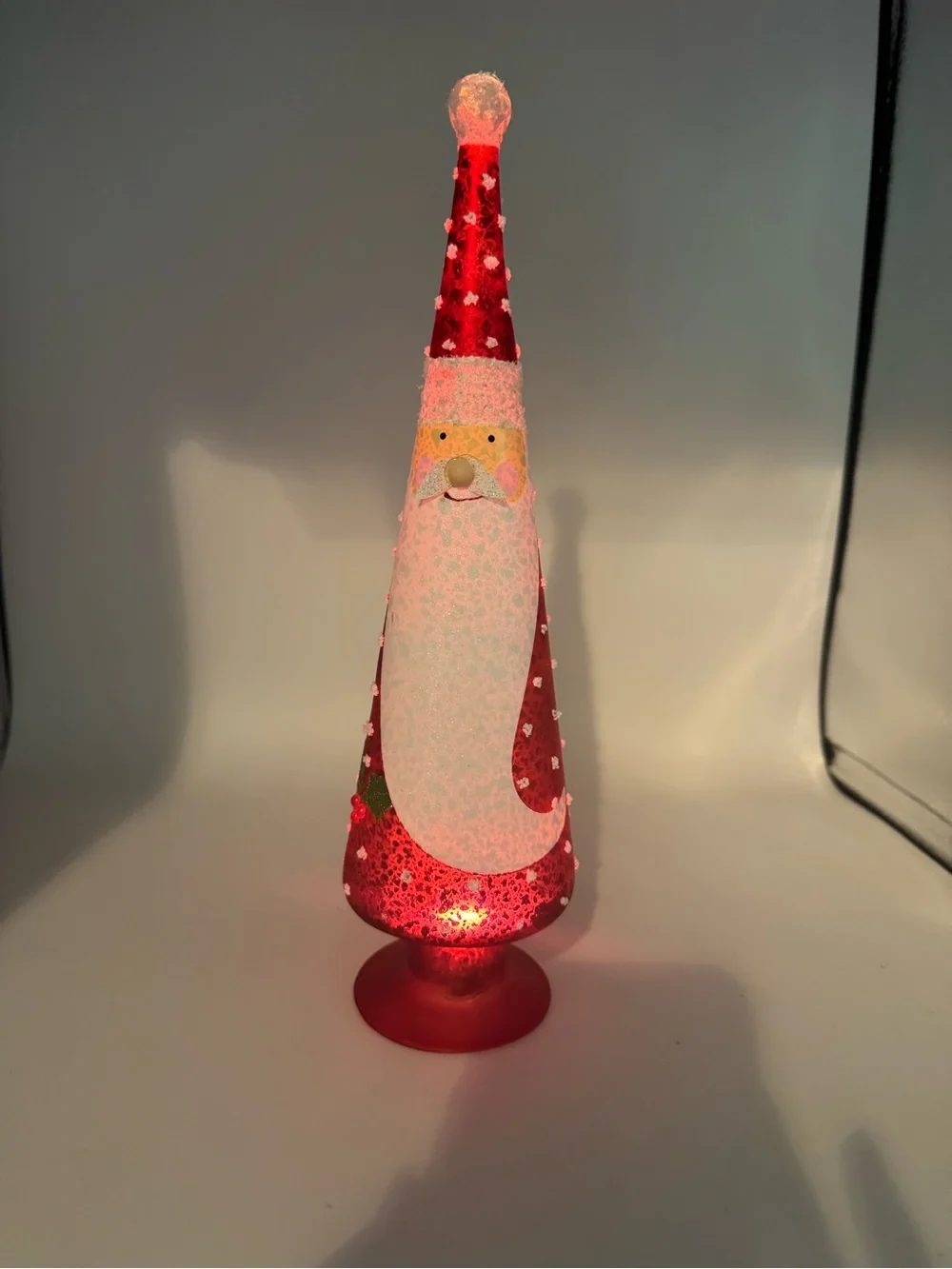 Pier 1 Glass Santa Light-Up LED with Timer 12